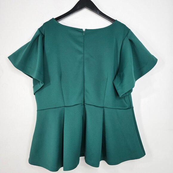 Eloquii Forest Green Flutter Sleeve Peplum Top - Picture 6 of 9